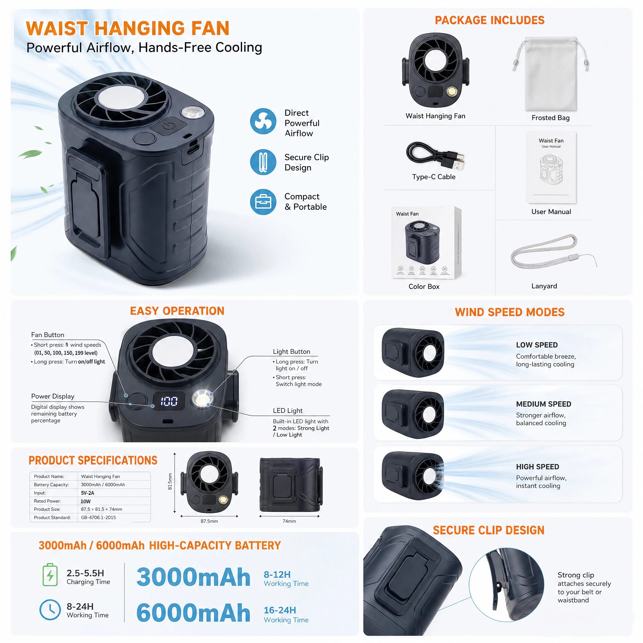 Waist Hanging Fan, 3000Mah, 6000Mah - detail 8