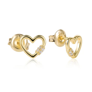 Rhinestone women fashion 925 silver heart crystal stud earrings