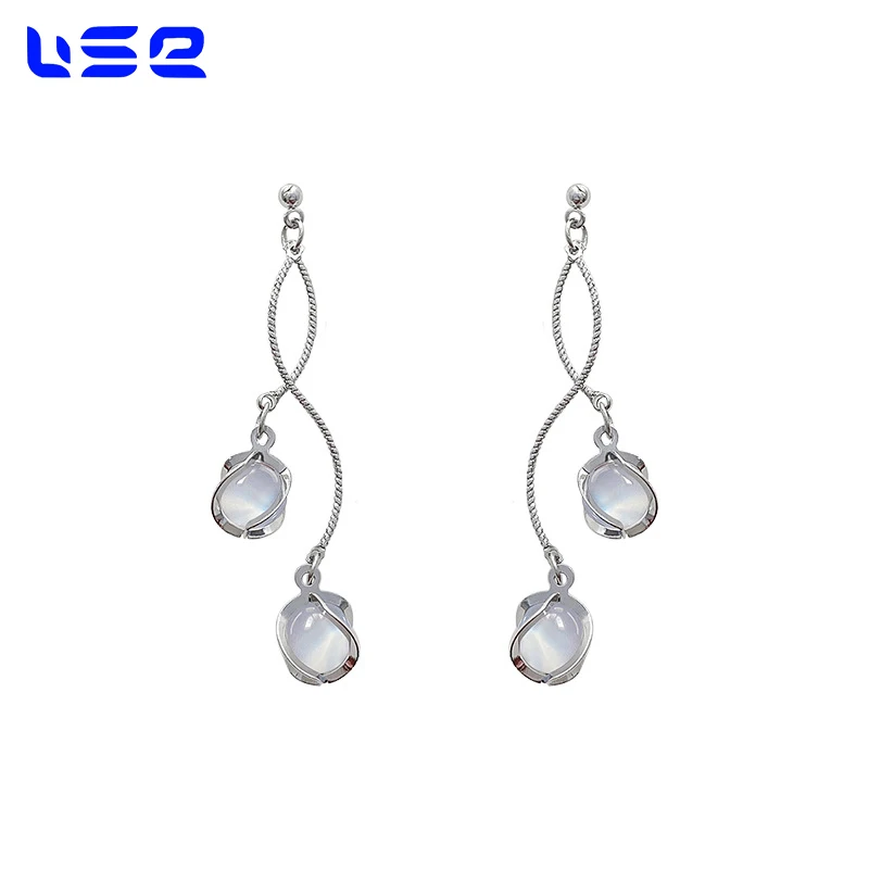 High quality luxury niche exquisite long tassel opal fashion jewelry earrings for women