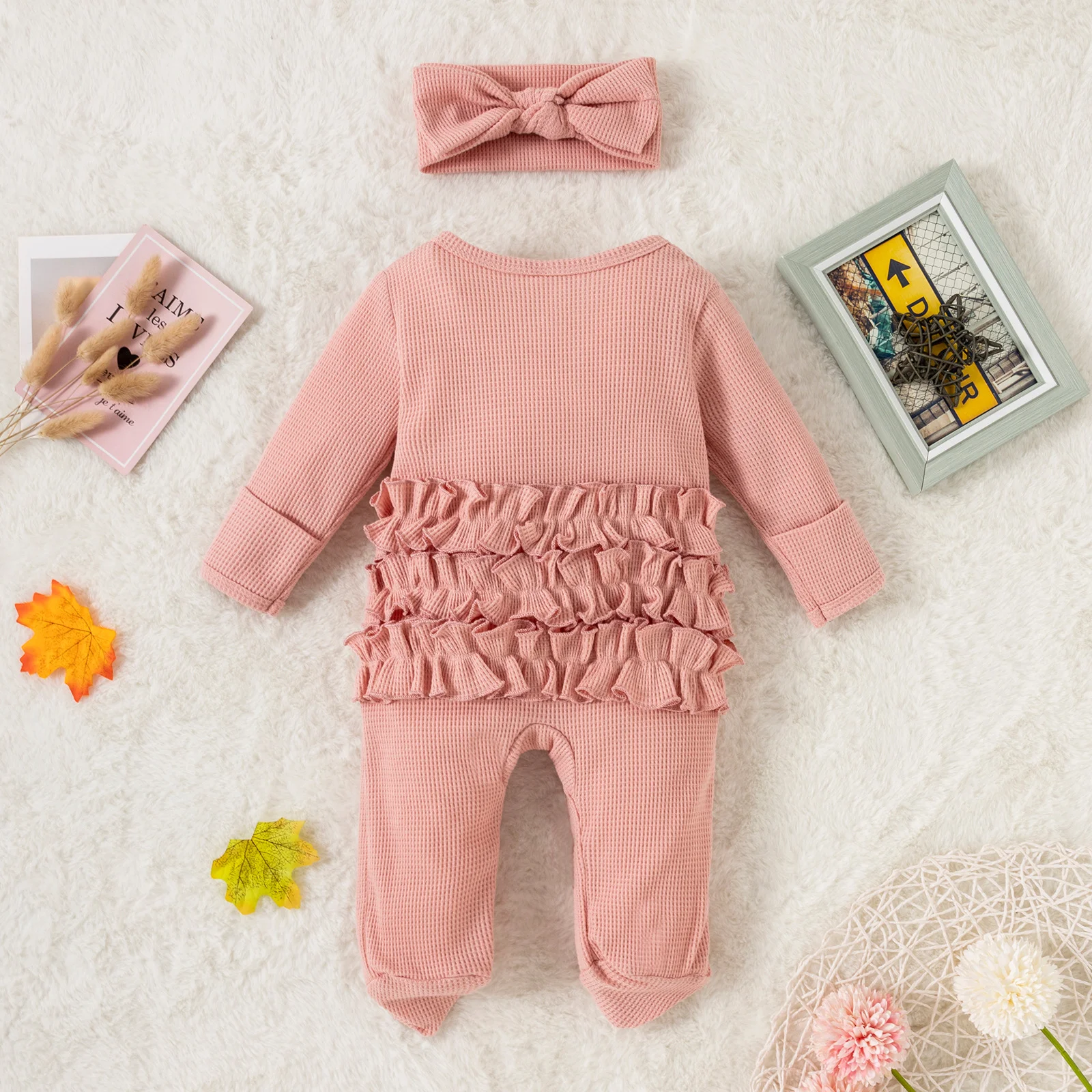 manufacturer Baby Waffle Cotton Sleepwear Long Sleeve Newborn Baby Jumpsuits Girls One-piece Newborn Baby Jumpsuit Footie