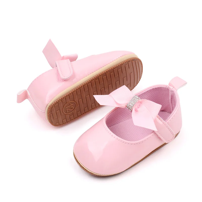 Pure Color PU Leather Baby Dress Shoes Soft TPR Toddler Shoes Girls Breathable Lightweight Anti-Slip Flat Style Fabric Insole manufacture