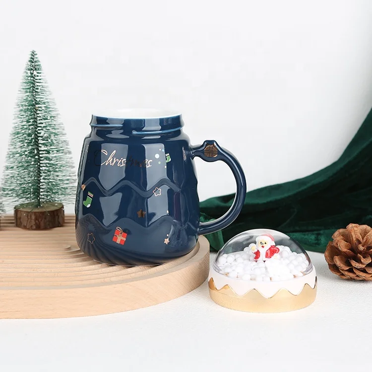 Gloway Holiday Festive Gift Creative Blue Or Red Cute Tea & Milk Snowball Cup Winter Christmas Santa Coffee Mug Snow Globe Mug