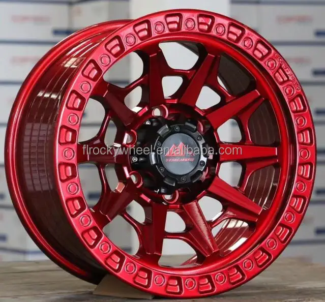 Off-Road 16 17 18 Inch Alloy Wheel Rims Passenger Car  At 5*114.3 5*127 6*139.7 Red Detail Chrome Black