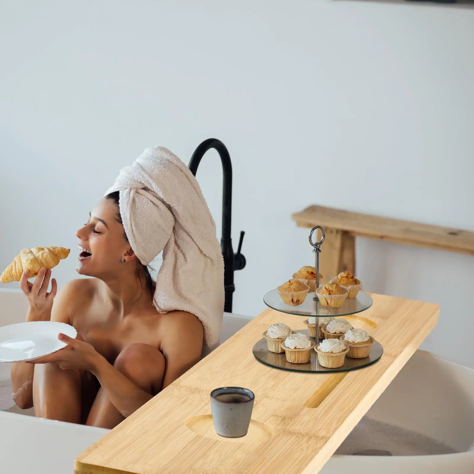 product large spa like wooden bamboo bath tub tray with anti tipping feature table rack accessories for bathrooms set of accessories-10