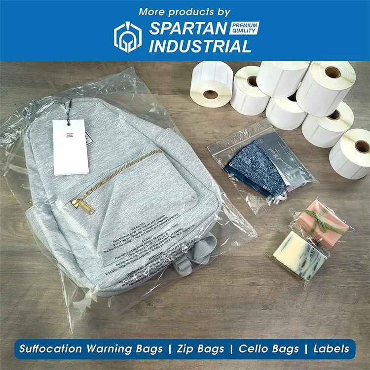 Clear Plastic Flat Poly Bags with Suffocation Warning Self Seal Adhesive Packaging for Business Clothing T-shirt FBA Packaging