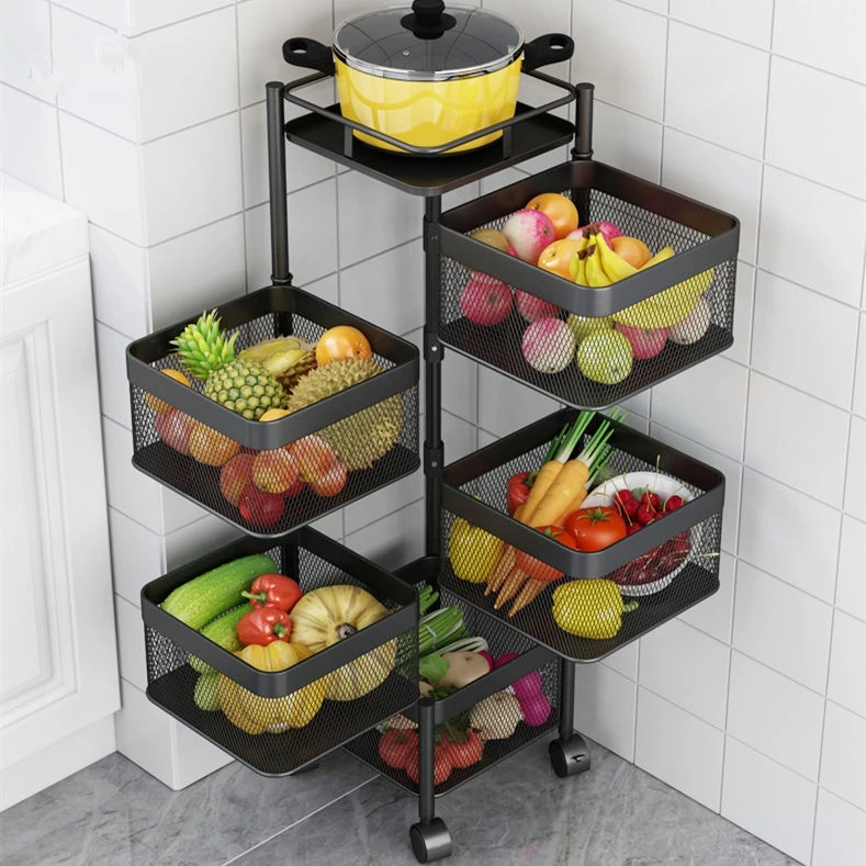 5 layer vegetable organizer stainless steel corner rotating multi layer kitchen shelf storage rack