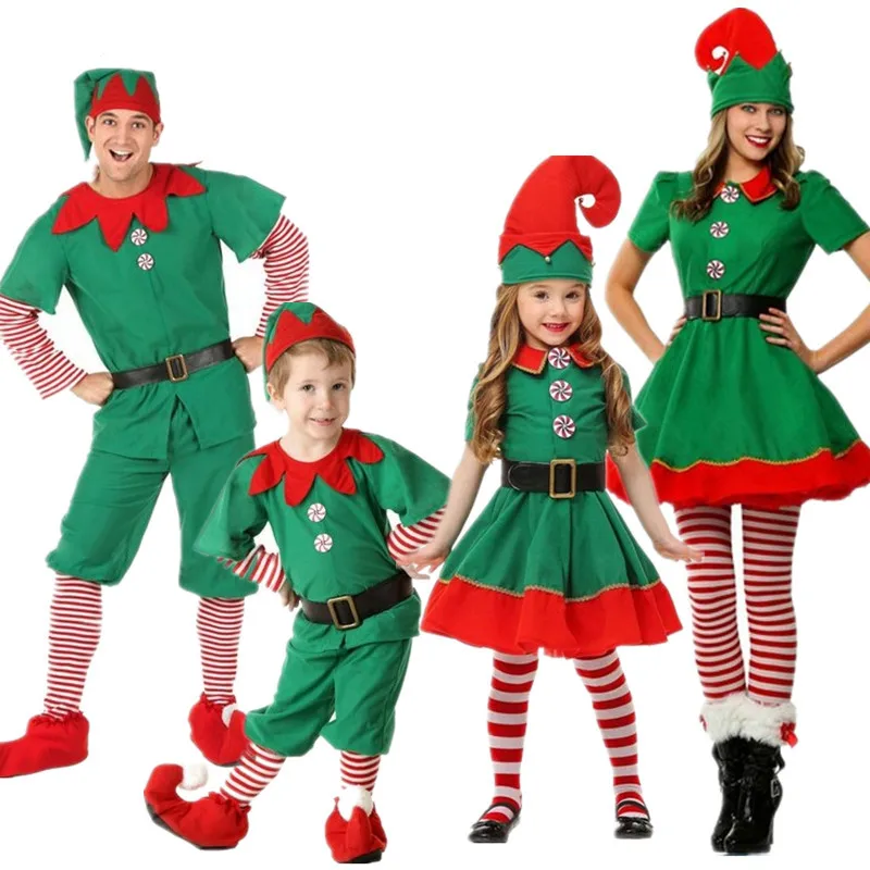 Enfants Filles Noël Elfes Costume Paillettes Santas Elf Cosplay robe chapeau Tenues 