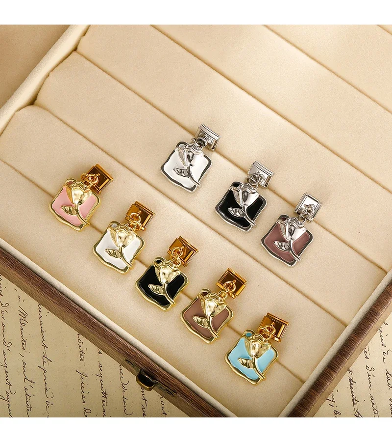 Hapiship 2024 Fashion New Romantic Square Flower Charm Italian Link Fit