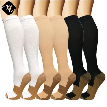 20-30mmhg copper compression medical men women socks nylon Athletic Nurses sport white sock