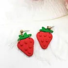 Ball Earrings Fashion Ball Stud Cute Bright-colored Rubber Coated Strawberry Fruit Earrings For Teens