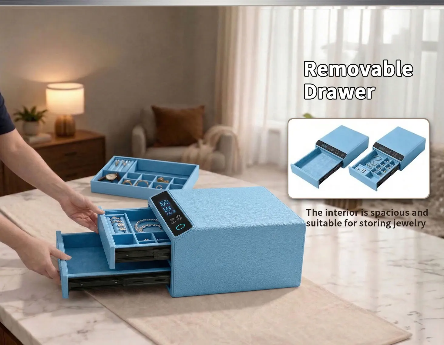 dr 1272 ft ceqsafe smart electronic deposit leather biometric cash 2 drawers safe fingerprint jewelry box with wifi-10