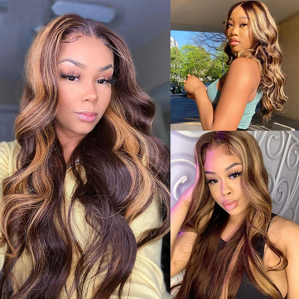 Highlight Human Hair 13x4 Body Wave Lace Front Wig with Highlight Ombre Blonde Lace Front Wig Human Hair 4x4 Wig For Black Women