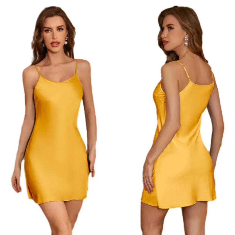 Hot Selling High Quality Elegant Summer Solid Color Breathable Comfortable Cooling Spaghetti Strap Short Nightgown