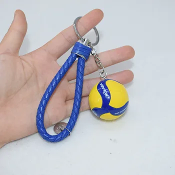 Best Selling Custom PU Leather Rope Volleyball Key Chains With Metal Ring