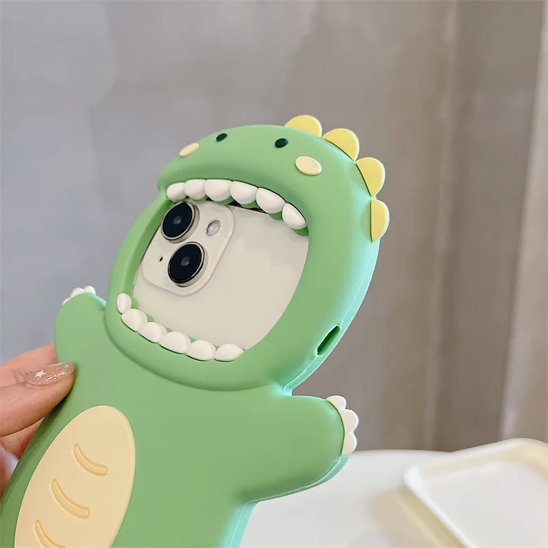 Big Mouth Dinosaur Cartoon Cute Animal Silicone Mobile Phone Case for Apple iPhone 15 14 13 12 pro max 11