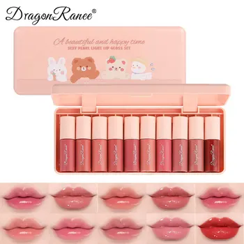 10 cartoon sets, moisturizing lip glaze set, not easy to fade, dye lip liquid, mirror sample lipstick, female lip gloss.