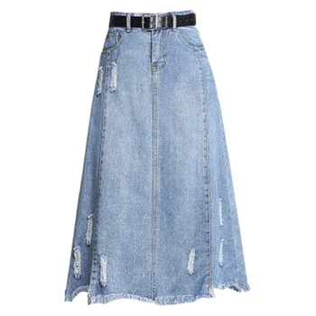 wholesale Plus size elastic band high waist skirt denim skirt women long denim skirt