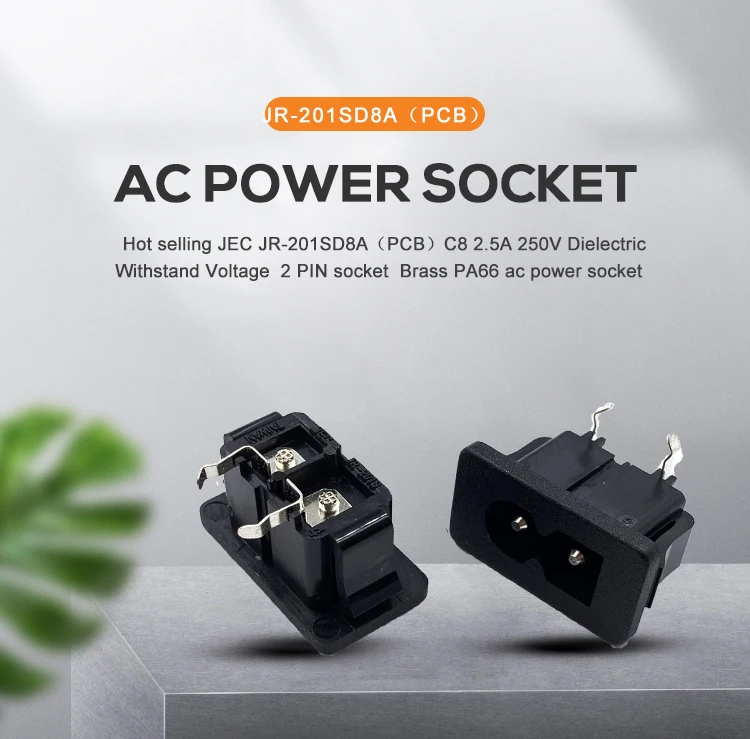 Hot selling JEC JR-201SD8A(PCB) C8 2pin ac power plug and socket female power socket