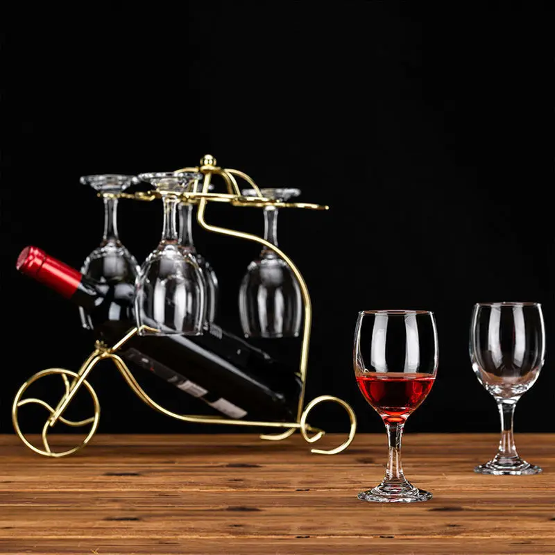 Wrought Iron Wire Industrial Wholesale Hotel Storage Desktop Modern Table Gold Metal Countertop Glass Bottle Holder Wine Rack