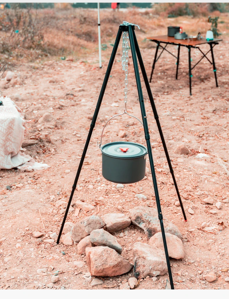 3 Sections Outdoor Camping Cooking Stand Durable Aluminum Alloy Tripod Hanging BBQ Grill for Campfire Picnic