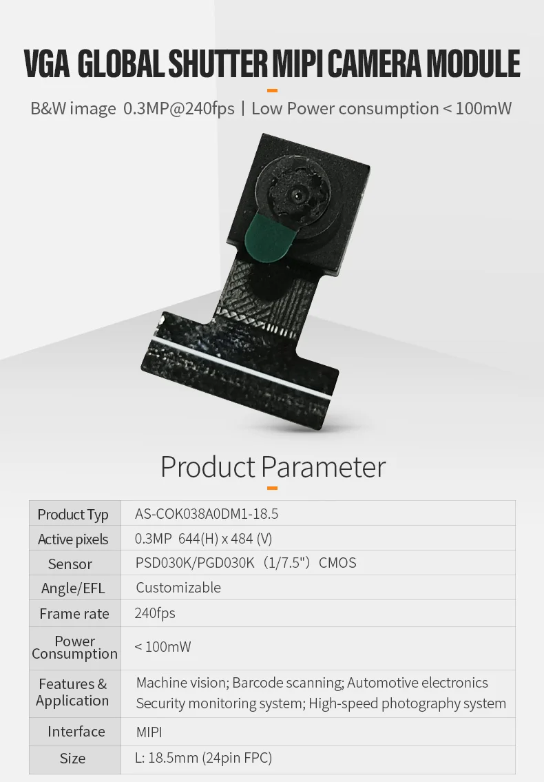 DGZX Mipi PGD030K 0.3mp Cmos Global Exposure Camera Module VGA 240fps Pupil Tracking for DMS Driver Monitoring插图 DGZX Mipi PGD030K 0.3mp Cmos Global Exposure Camera Module VGA 240fps Pupil Tracking for DMS Driver Monitoring插图