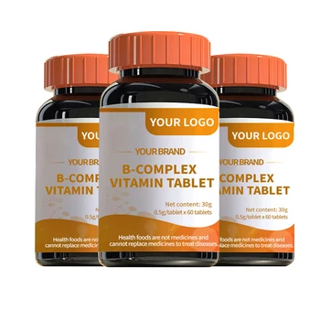 Customized Private Label Vitamin B Complex for Adults Teenagers 60 Tablet Pack of B Vitamins (B1 B2 B6) Folic Acid B12 for Women