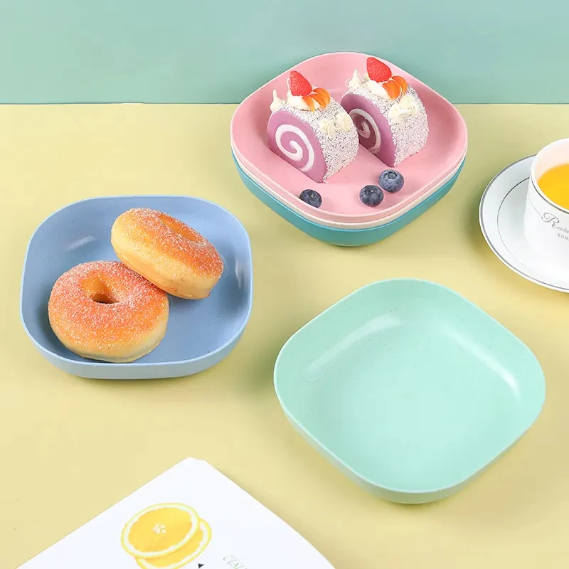 Wholesale Kitchen Gadgets Wheat Straw Plastic Food Dish Plate Fruit Tray Snack Plate