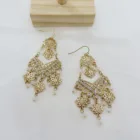 Gold Diamond Crystal Diamond Drop Earrings Delicated Gold Plated Carved Flower Pendant Diamond Crystal Earrings For Women