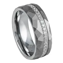 Luxury hammered silver plated cz inlay diamond tungsten ring fashion men jewelry men ring