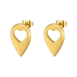 Original Design 14K Gold Plated Stainless Steel Jewelry Water Drop Hollow Heart Earrings Fashion Accessories Earrings E231490