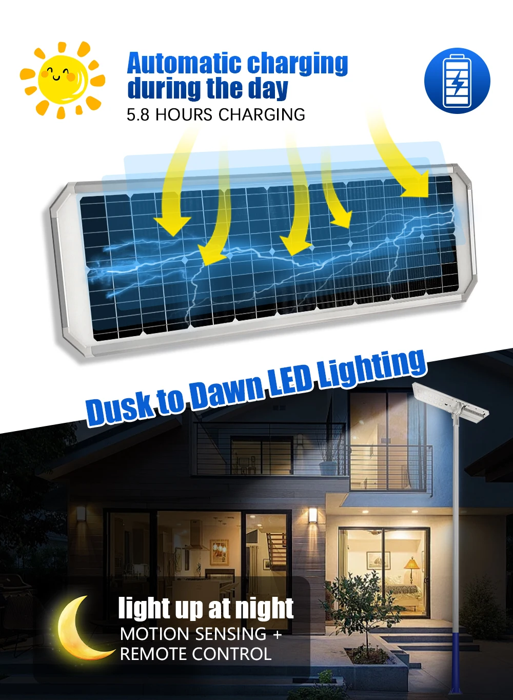 6000k Lumen Per Watt 100W IP65 Aluminum Outdoor Solar Street Lamp with High Brightness LED Lighting for Highway/ Road /garden
