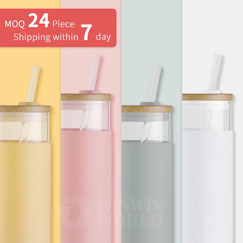 Glass tumbler water bottle with straw and lid, wide mouth smoothie cups, iced coffee cup tea silicone protective sleeve Glass tumbler water bottle with straw and lid, wide mouth smoothie cups, iced coffee cup tea silicone protective sleeve