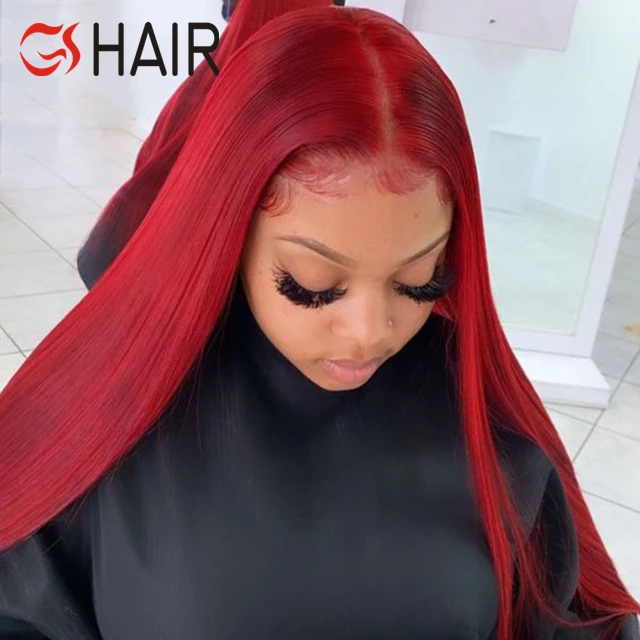 burgundy straight lace front wig