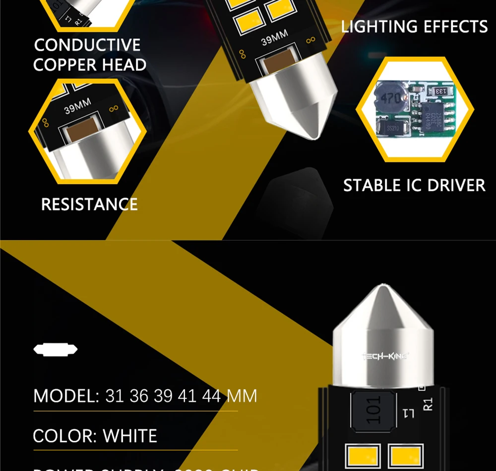 Car Super Bright 31mm 36mm 39mm 41mm 44mm LED Double Pointed Lamp C5W C10W CANBUS 6 SMD LED Reading Light License Plate Light