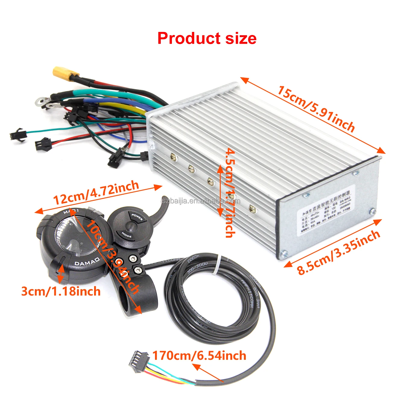 DAMAO 48v/72v 50A Direct Drive Controller Display Accelerator Indoor for Dual Engines Electric Ebike Scooter Spare Accessories