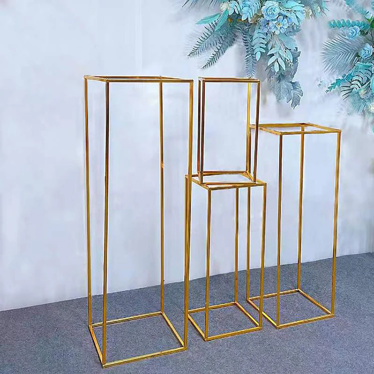 Wedding Decorations Tall Rectangle Column Gold Metal Iron Flower Stand