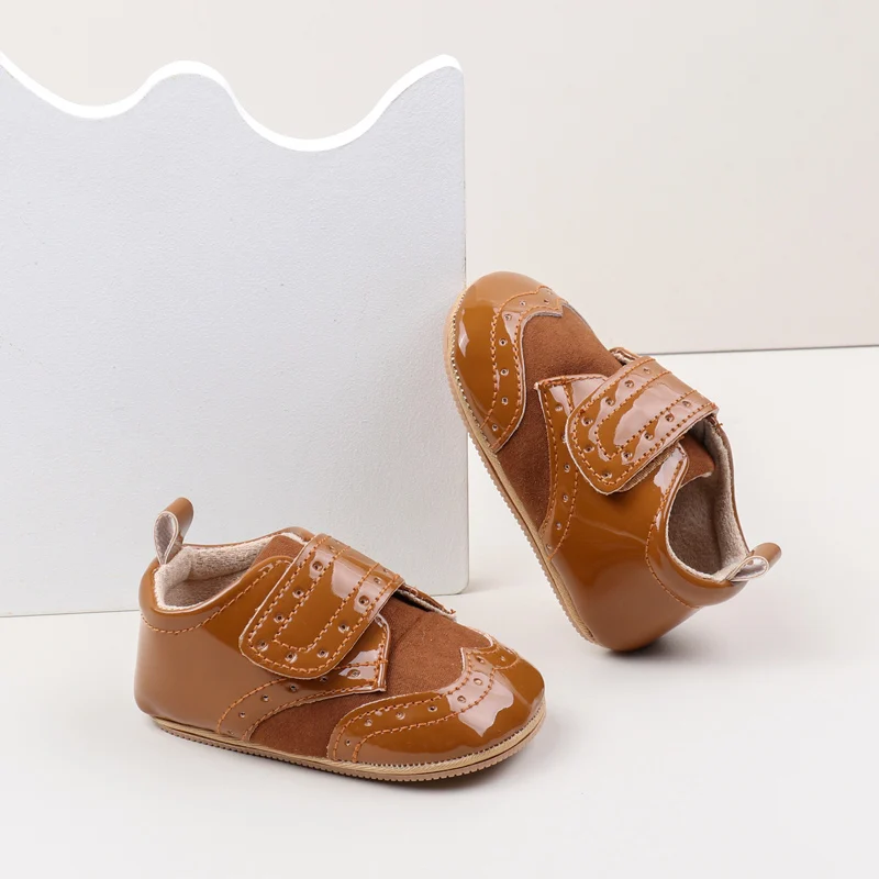 New Arrival Anti-Slip TPR Soft PU Baby Dress Shoes with Flat Outsole for Boys and Girls Tollder Baby Walking Shoes 0-15M factory
