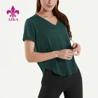Tops Cotton Custom Wholesale Loose Fit Tops For Women 2021 V Neck Cotton Plain T Shirt