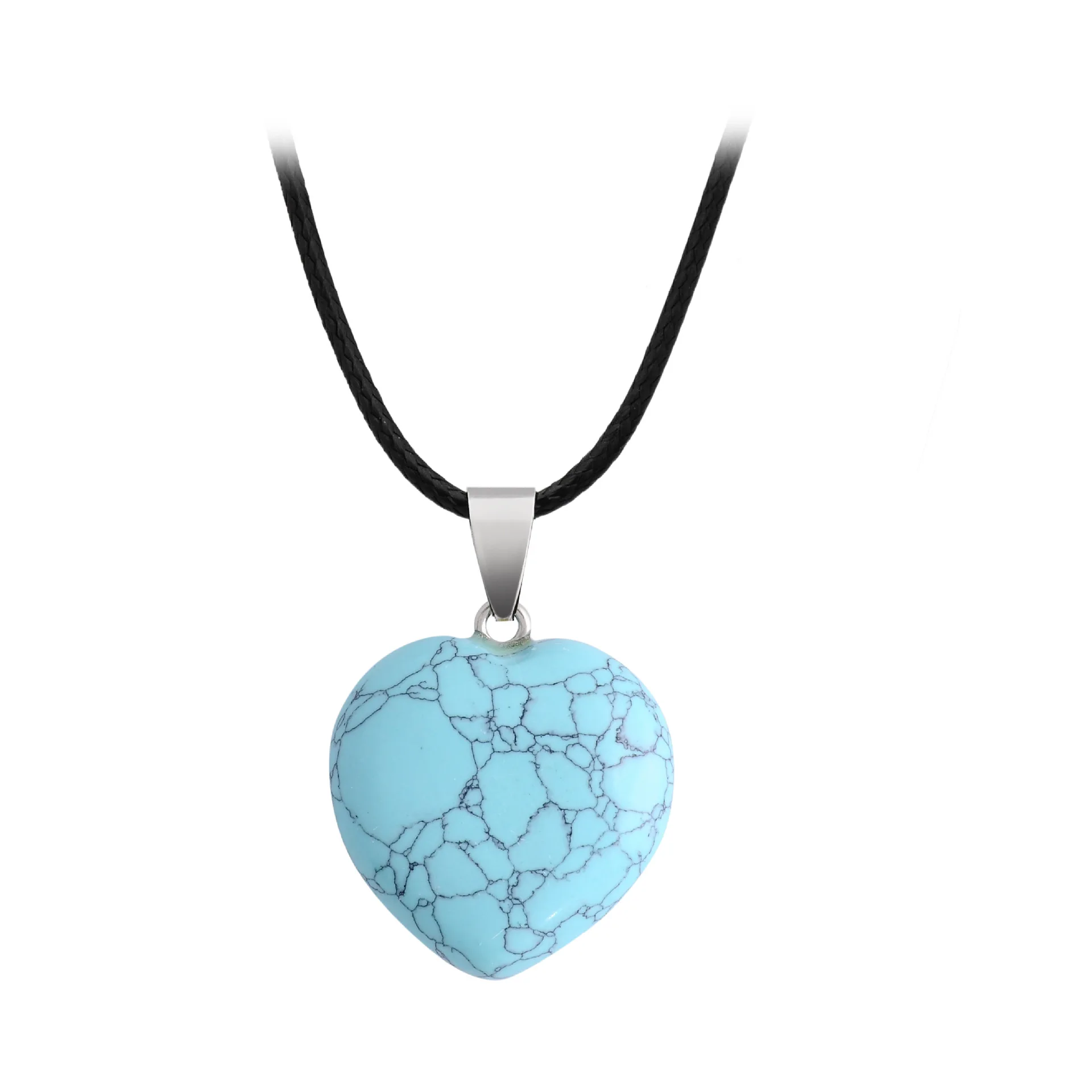 100% Natural Crystal Stone Heart Stainless Steel Pendant For Women DIY Gemstone Agate Pendant Necklace Jewelry