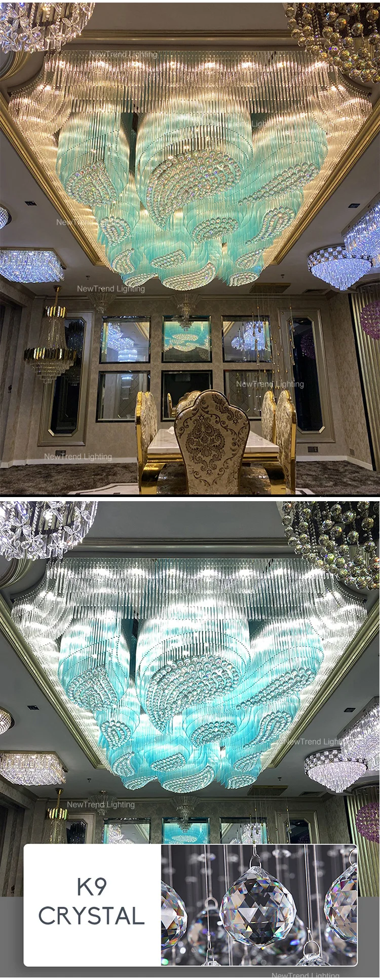CPL-193 Luxury Style Indoor Decoration Hotel Villa Lobby Modern Crystal Glass LED Ceiling Chandelier details