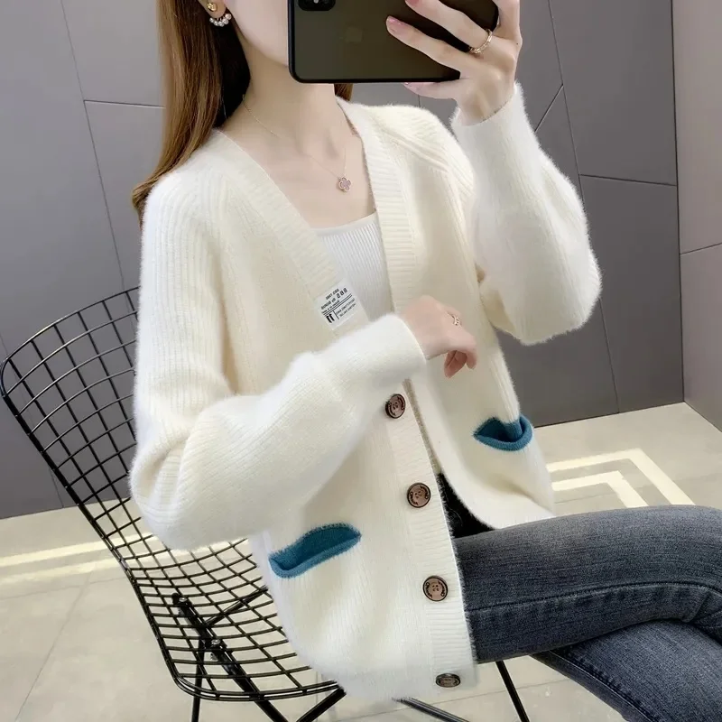 2024 Casual Cardigan Lady's Long Sleeved Sweater For Woman Open Front Round Neck Knitted Veste Femme Thin Coat For Young Women