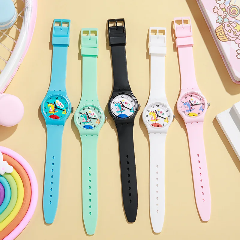 Cartoon Dinosaur Dial Candy Color Soft Silicone Band Watch Kids Cute Plastic Quartz Watches Wholesaler