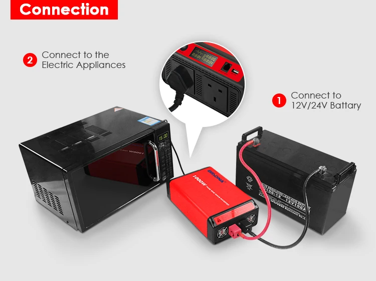 1000w 12v 24v dc to ac 240v 1000 watt off grid pure sine wave power inverter with dual UK socket