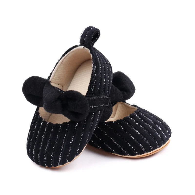 Spring and Autumn Plush Bow Striped Soft Soled Toddler Shoes for Baby Girls details