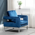 Living Room Buttoned Back Square Arms Silver Chromed Leg Lounge Accent Armchair Living Room Modern Use