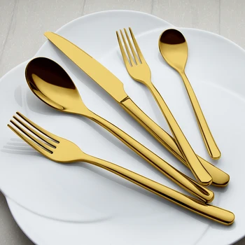 Wholesale cheap golden knife spoon teaspoon fork 304 18/10 stainless steel gold cutlery set flatware sets