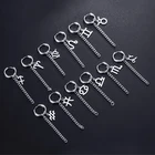 Punk Men Earrings Korean Stainless Steel Punk Men Earrings Silver Chain Hoop Zodiac Sign Dangle Earrings