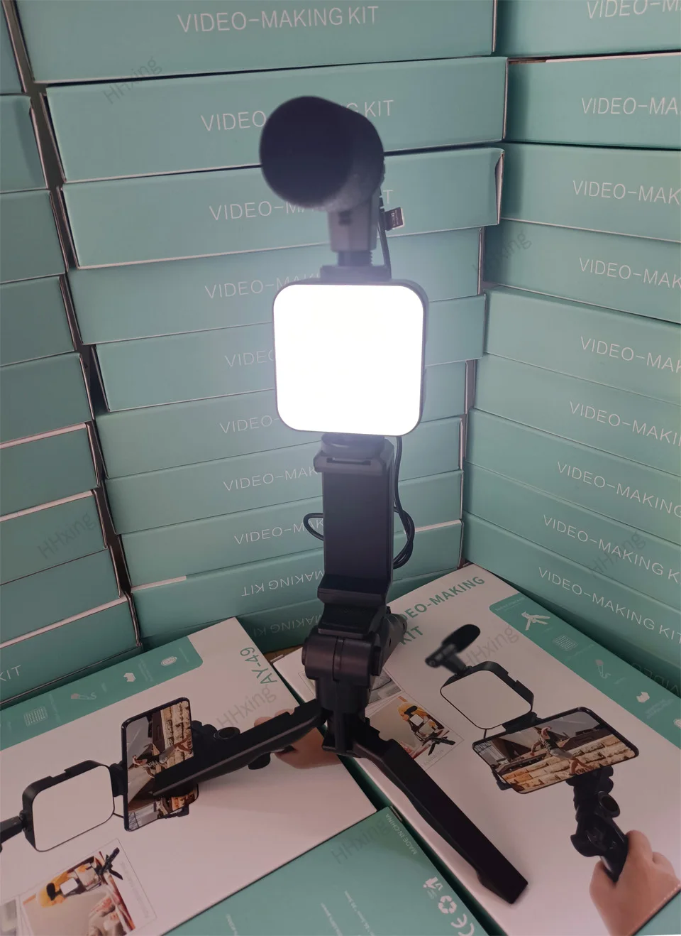 Kit de vídeo para teléfono inteligente, soporte de micrófono para iluminación de fotografía, trípode LED para selfi, mango de grabación, estabilizador portátil