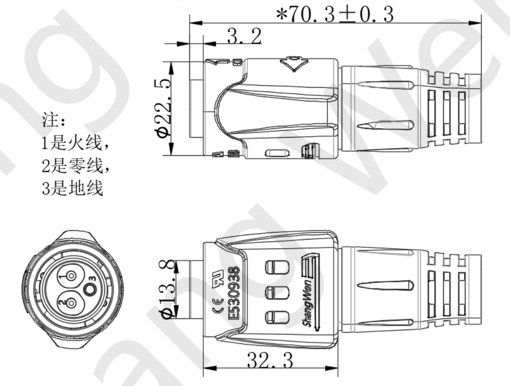 M19 Series Push-pull Self-locking BlueConnection Industrial 3 Pin Female Male Plug Power Connector M19 Self-Locking 3 Core