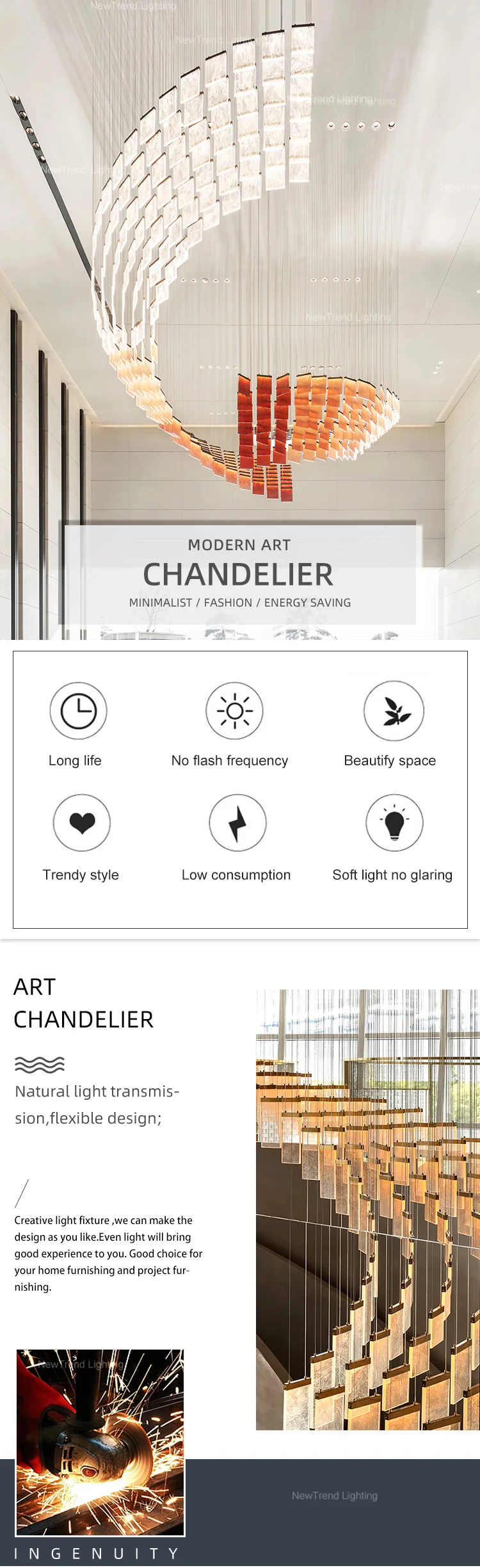 CPL-218 New Design Ndoor Decoration Hotel Villa Club Gallery Show Room Custom Large Chandelier manufacture